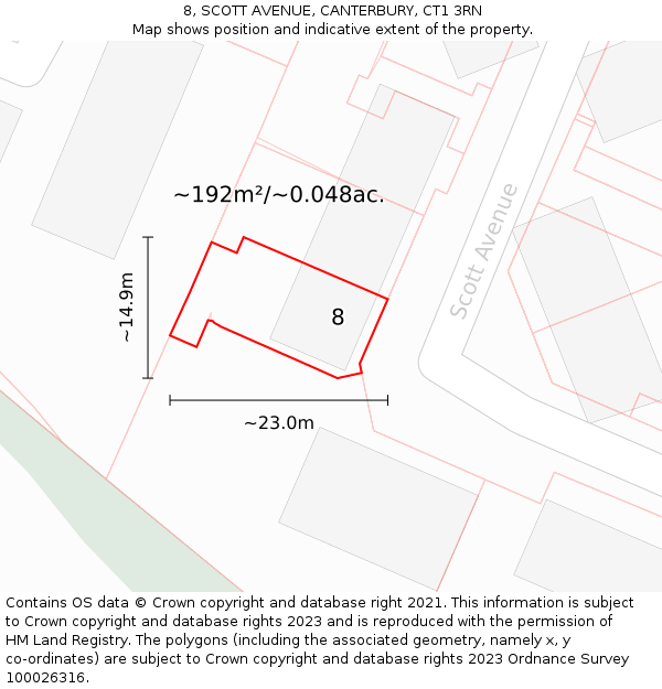 8, SCOTT AVENUE, CANTERBURY, CT1 3RN: Plot and title map