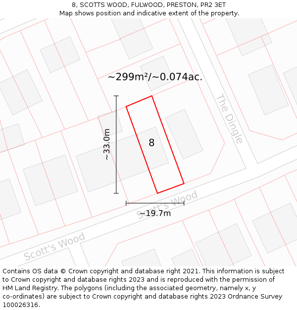 8, SCOTTS WOOD, FULWOOD, PRESTON, PR2 3ET: Plot and title map