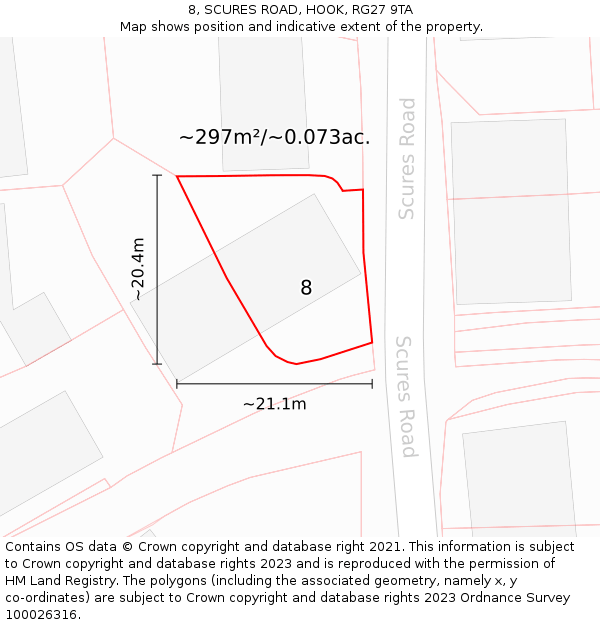 8, SCURES ROAD, HOOK, RG27 9TA: Plot and title map