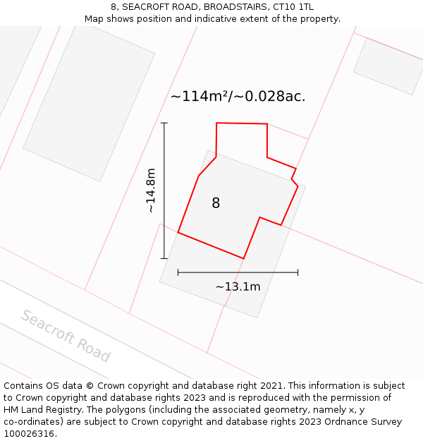 8, SEACROFT ROAD, BROADSTAIRS, CT10 1TL: Plot and title map