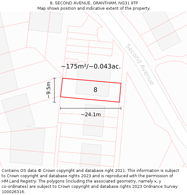 8, SECOND AVENUE, GRANTHAM, NG31 9TP: Plot and title map