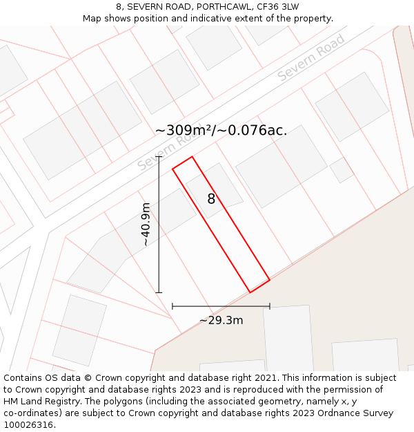 8, SEVERN ROAD, PORTHCAWL, CF36 3LW: Plot and title map