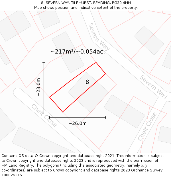 8, SEVERN WAY, TILEHURST, READING, RG30 4HH: Plot and title map