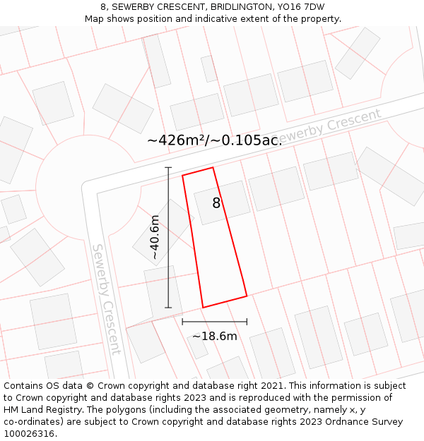 8, SEWERBY CRESCENT, BRIDLINGTON, YO16 7DW: Plot and title map