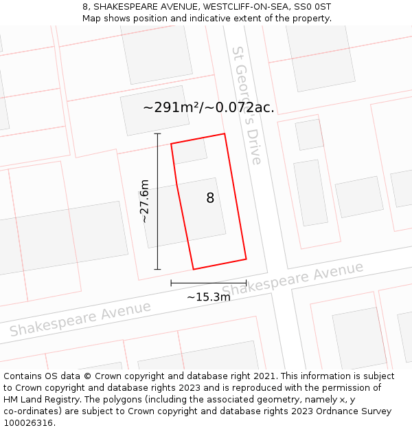 8, SHAKESPEARE AVENUE, WESTCLIFF-ON-SEA, SS0 0ST: Plot and title map