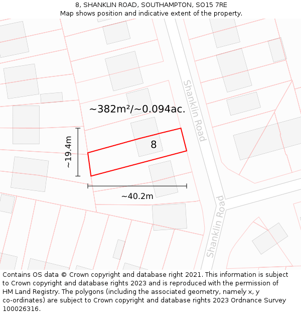 8, SHANKLIN ROAD, SOUTHAMPTON, SO15 7RE: Plot and title map