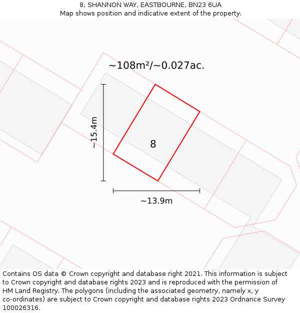 8, SHANNON WAY, EASTBOURNE, BN23 6UA: Plot and title map