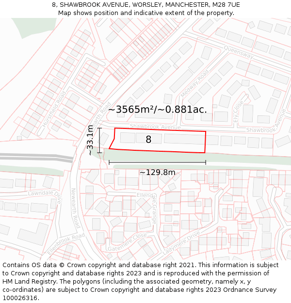 8, SHAWBROOK AVENUE, WORSLEY, MANCHESTER, M28 7UE: Plot and title map