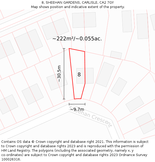 8, SHEEHAN GARDENS, CARLISLE, CA2 7GY: Plot and title map