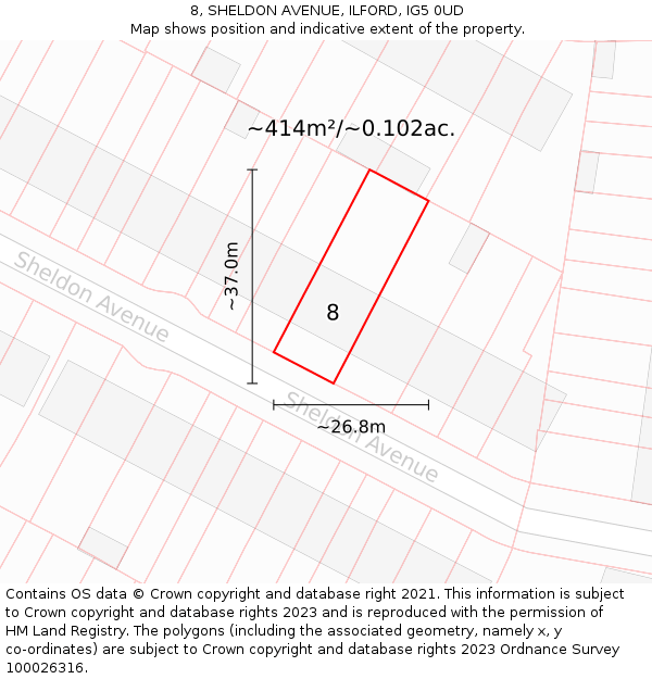 8, SHELDON AVENUE, ILFORD, IG5 0UD: Plot and title map