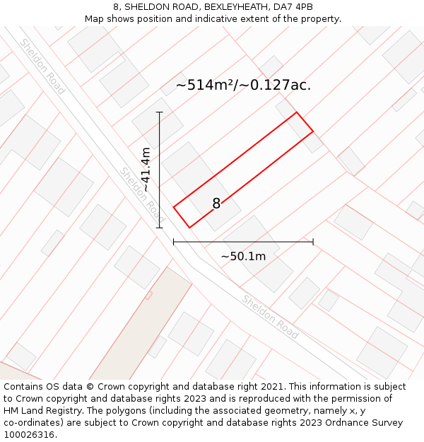 8, SHELDON ROAD, BEXLEYHEATH, DA7 4PB: Plot and title map