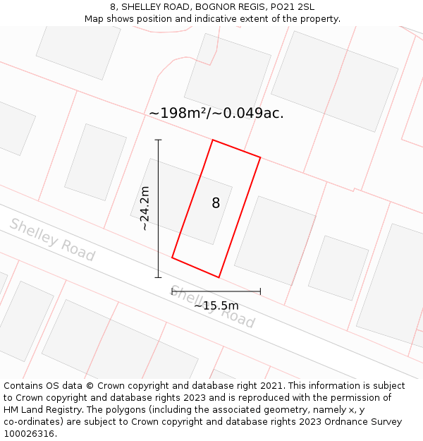 8, SHELLEY ROAD, BOGNOR REGIS, PO21 2SL: Plot and title map