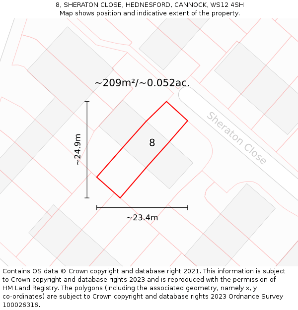 8, SHERATON CLOSE, HEDNESFORD, CANNOCK, WS12 4SH: Plot and title map