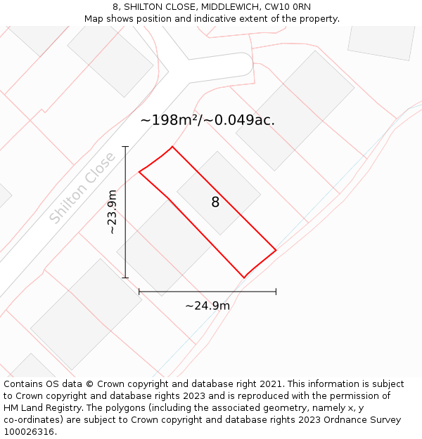 8, SHILTON CLOSE, MIDDLEWICH, CW10 0RN: Plot and title map