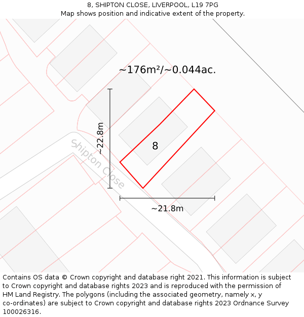 8, SHIPTON CLOSE, LIVERPOOL, L19 7PG: Plot and title map