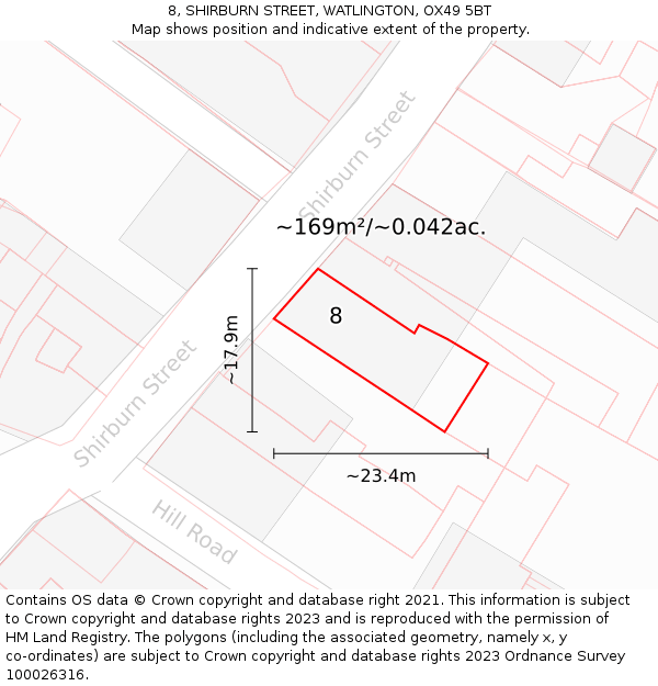 8, SHIRBURN STREET, WATLINGTON, OX49 5BT: Plot and title map