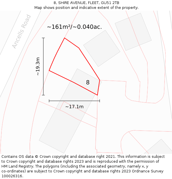 8, SHIRE AVENUE, FLEET, GU51 2TB: Plot and title map