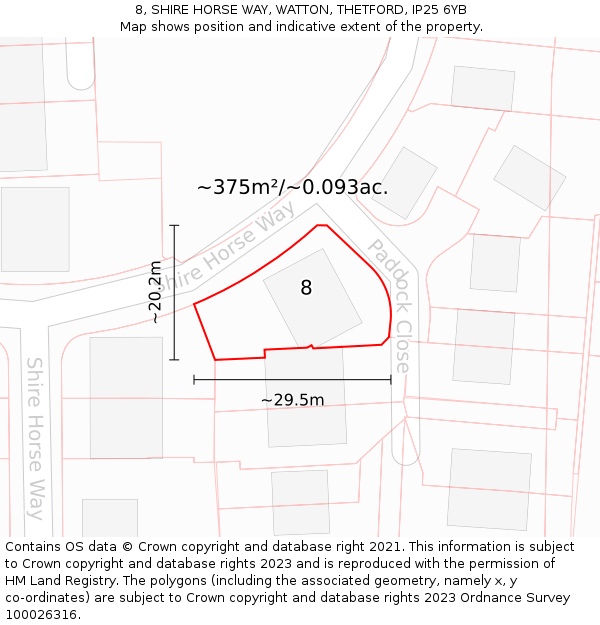 8, SHIRE HORSE WAY, WATTON, THETFORD, IP25 6YB: Plot and title map