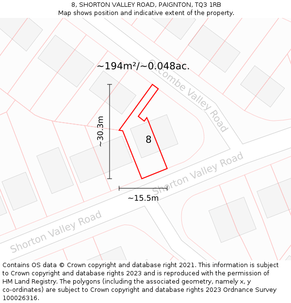 8, SHORTON VALLEY ROAD, PAIGNTON, TQ3 1RB: Plot and title map