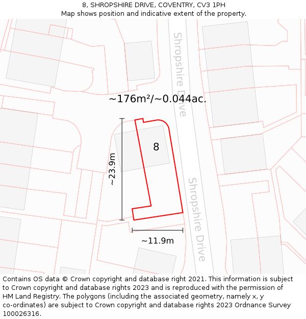 8, SHROPSHIRE DRIVE, COVENTRY, CV3 1PH: Plot and title map