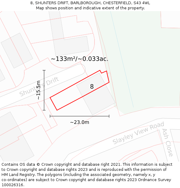 8, SHUNTERS DRIFT, BARLBOROUGH, CHESTERFIELD, S43 4WL: Plot and title map