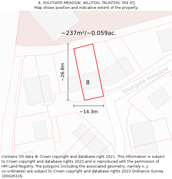 8, SHUTGATE MEADOW, WILLITON, TAUNTON, TA4 4TJ: Plot and title map