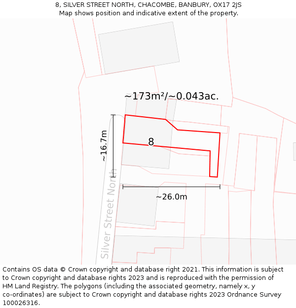 8, SILVER STREET NORTH, CHACOMBE, BANBURY, OX17 2JS: Plot and title map