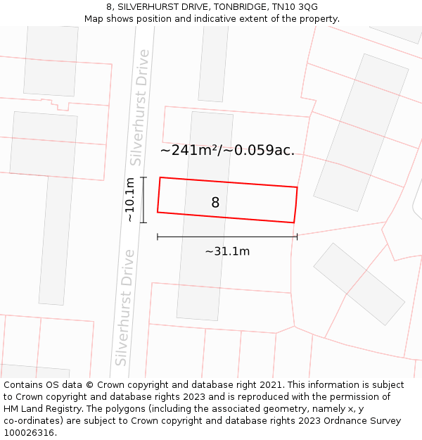 8, SILVERHURST DRIVE, TONBRIDGE, TN10 3QG: Plot and title map