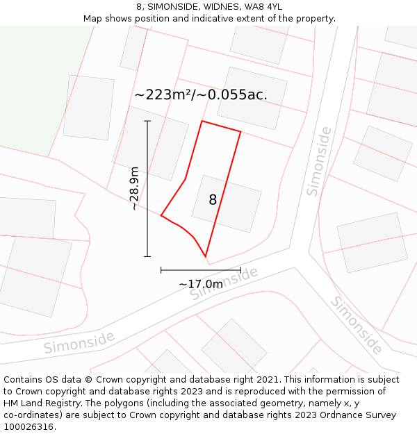 8, SIMONSIDE, WIDNES, WA8 4YL: Plot and title map