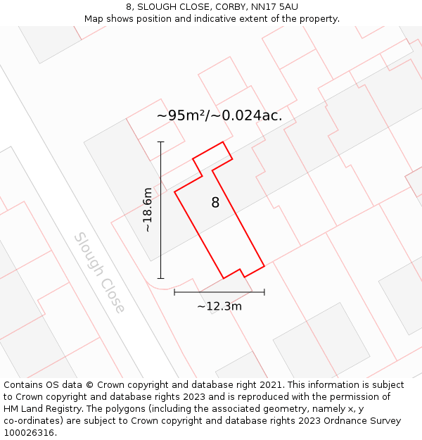 8, SLOUGH CLOSE, CORBY, NN17 5AU: Plot and title map