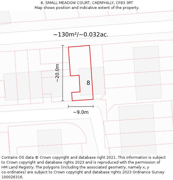 8, SMALL MEADOW COURT, CAERPHILLY, CF83 3RT: Plot and title map