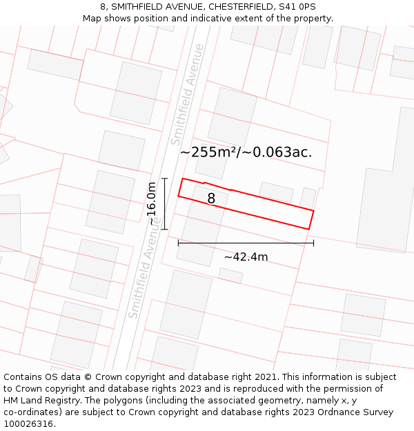 8, SMITHFIELD AVENUE, CHESTERFIELD, S41 0PS: Plot and title map