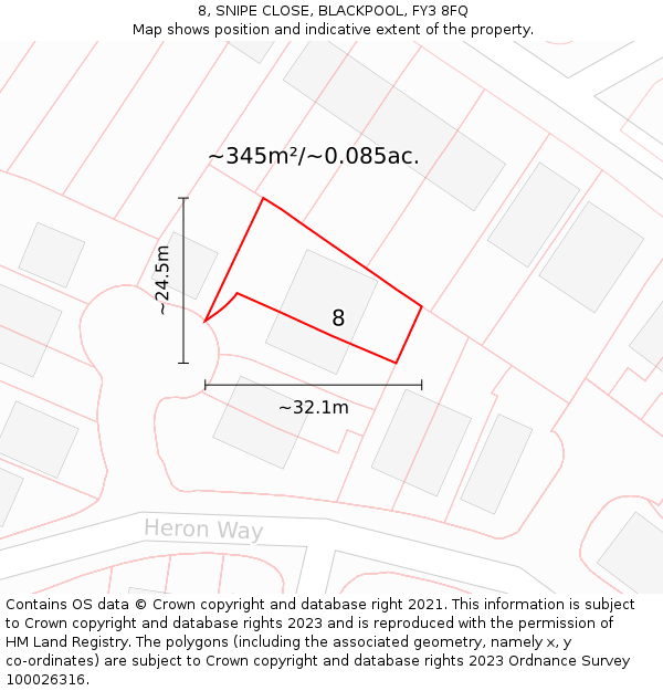 8, SNIPE CLOSE, BLACKPOOL, FY3 8FQ: Plot and title map