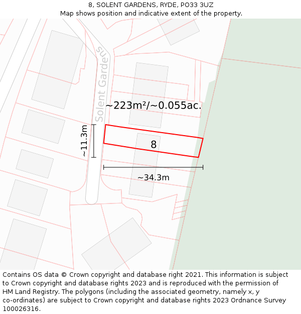 8, SOLENT GARDENS, RYDE, PO33 3UZ: Plot and title map