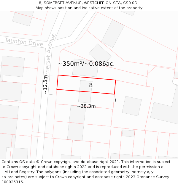 8, SOMERSET AVENUE, WESTCLIFF-ON-SEA, SS0 0DL: Plot and title map