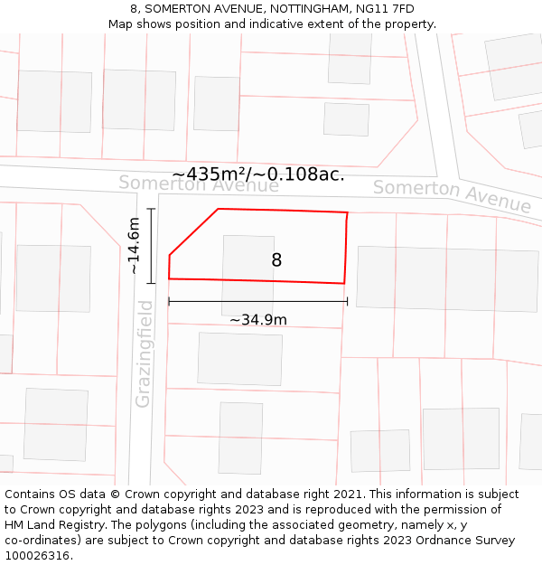 8, SOMERTON AVENUE, NOTTINGHAM, NG11 7FD: Plot and title map