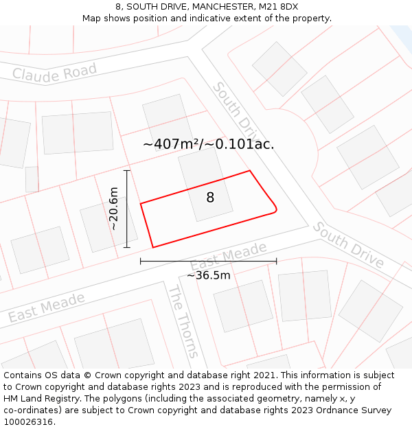 8, SOUTH DRIVE, MANCHESTER, M21 8DX: Plot and title map