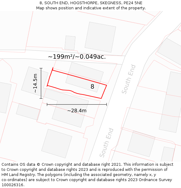 8, SOUTH END, HOGSTHORPE, SKEGNESS, PE24 5NE: Plot and title map