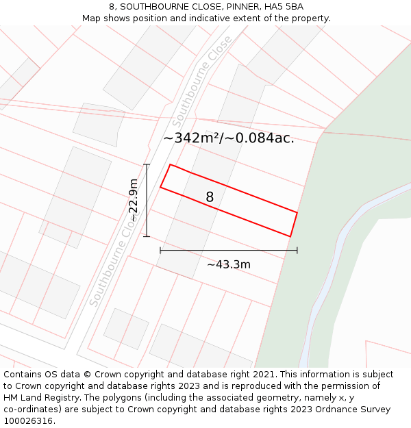 8, SOUTHBOURNE CLOSE, PINNER, HA5 5BA: Plot and title map