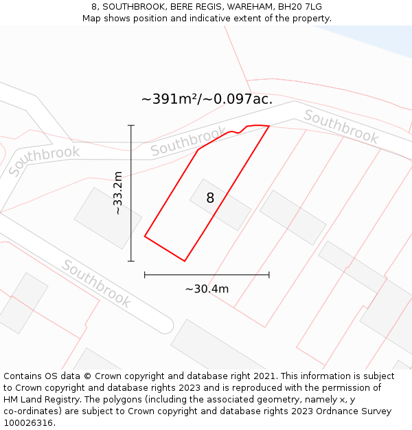 8, SOUTHBROOK, BERE REGIS, WAREHAM, BH20 7LG: Plot and title map