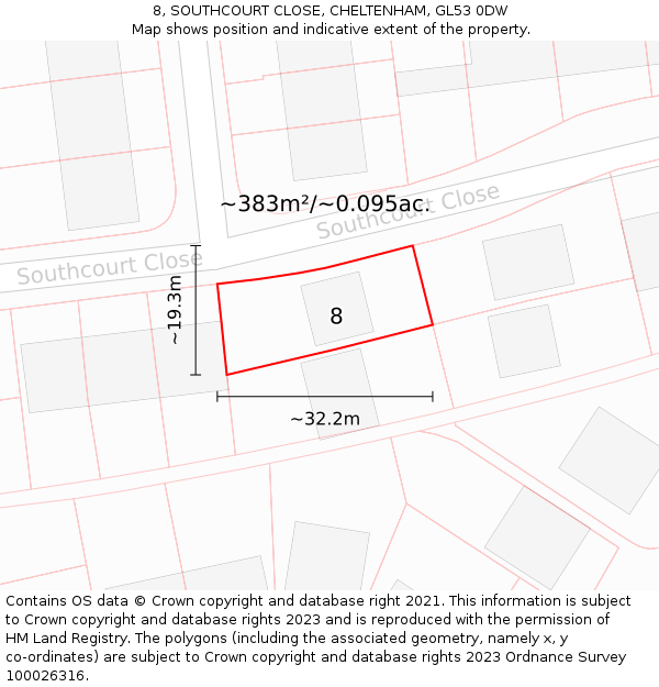 8, SOUTHCOURT CLOSE, CHELTENHAM, GL53 0DW: Plot and title map