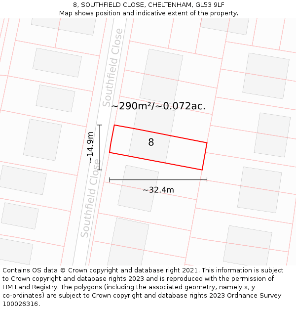 8, SOUTHFIELD CLOSE, CHELTENHAM, GL53 9LF: Plot and title map