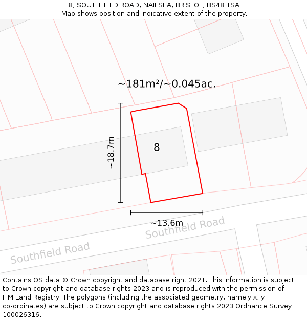 8, SOUTHFIELD ROAD, NAILSEA, BRISTOL, BS48 1SA: Plot and title map