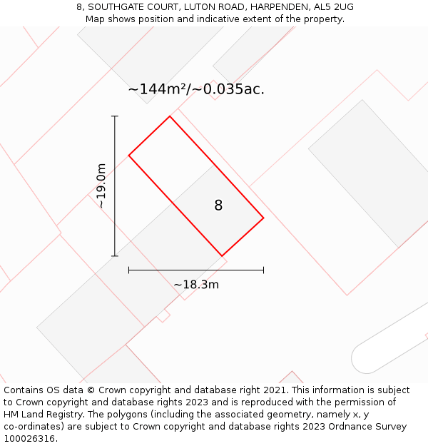 8, SOUTHGATE COURT, LUTON ROAD, HARPENDEN, AL5 2UG: Plot and title map