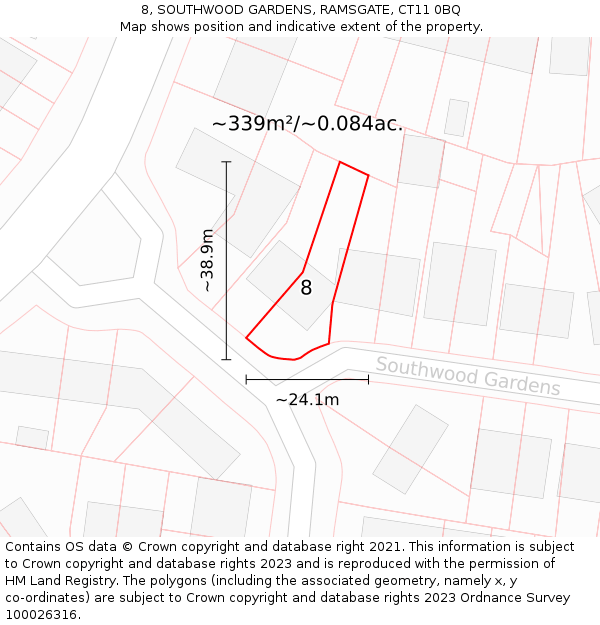 8, SOUTHWOOD GARDENS, RAMSGATE, CT11 0BQ: Plot and title map