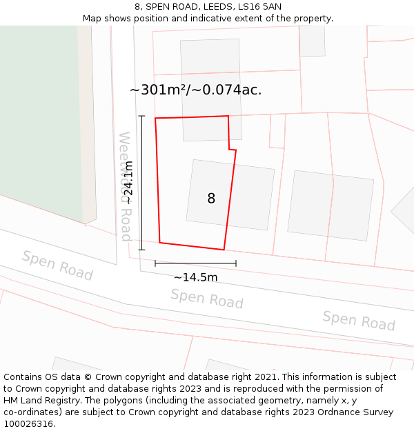 8, SPEN ROAD, LEEDS, LS16 5AN: Plot and title map