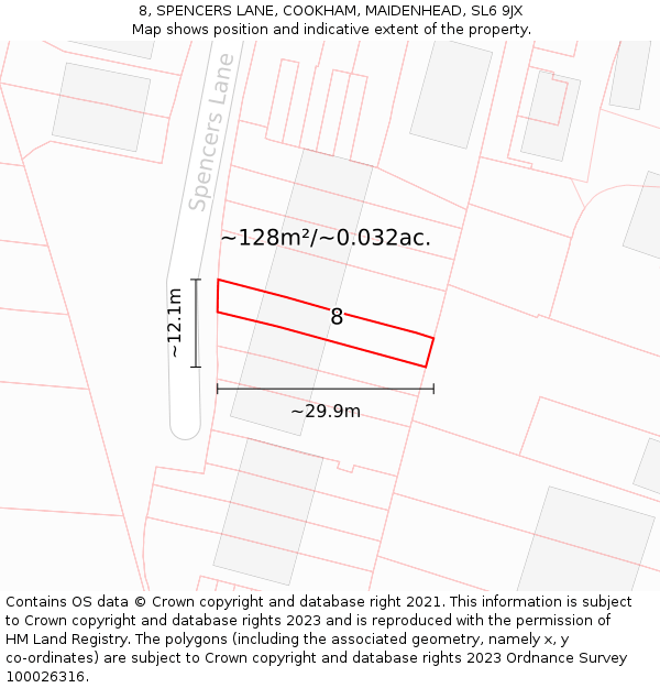 8, SPENCERS LANE, COOKHAM, MAIDENHEAD, SL6 9JX: Plot and title map