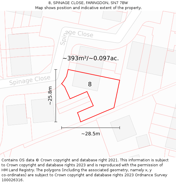 8, SPINAGE CLOSE, FARINGDON, SN7 7BW: Plot and title map