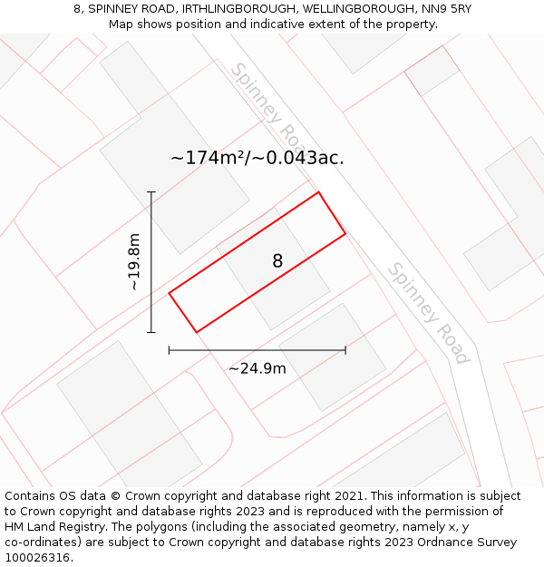 8, SPINNEY ROAD, IRTHLINGBOROUGH, WELLINGBOROUGH, NN9 5RY: Plot and title map