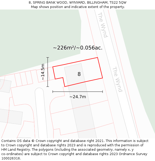 8, SPRING BANK WOOD, WYNYARD, BILLINGHAM, TS22 5QW: Plot and title map